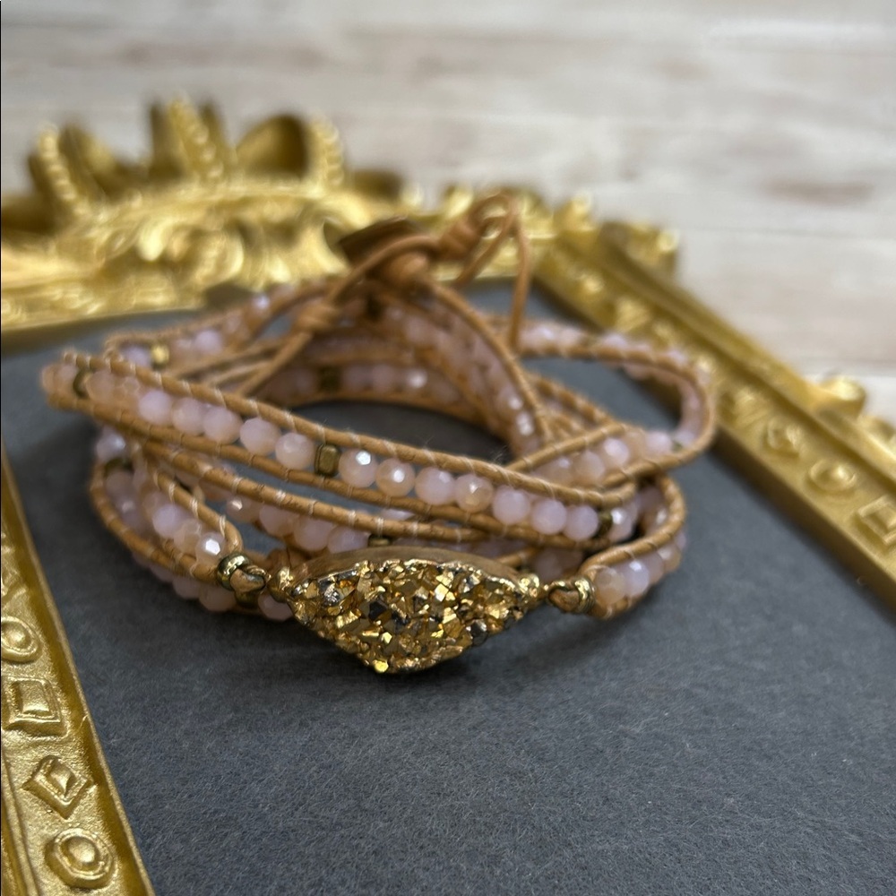 Nakamol Gold and Pink Crystal Beaded Wrap Bracelet